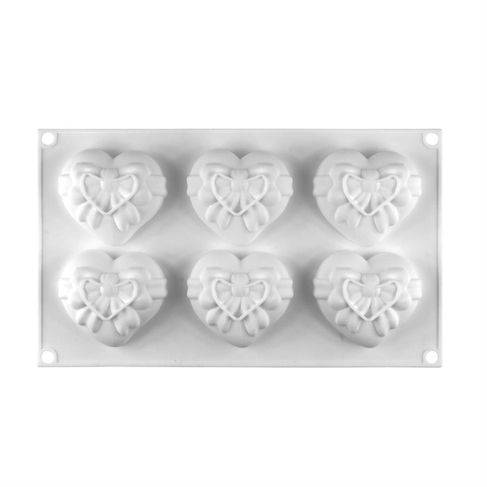 2 3/4" Heart w/ Bow Silicone Baking & Freezing Mold - 6 Cavity - NY Cake | Cake Decorating & Baking Supplies