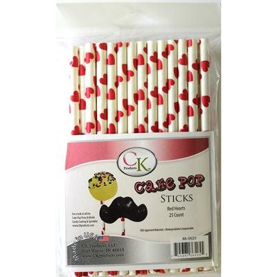 Sucker Sticks - Pink Hearts 6 Cake Pop Sticks - 25 Count