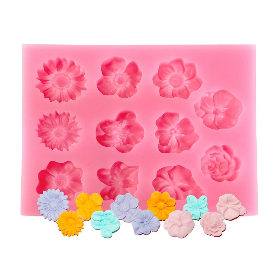 11 Models Flowers Shape Silicone Fondant Mold Sunflower Rose Carnation Flower  Molds Cake Decorating Tools Dessert Baking Mould