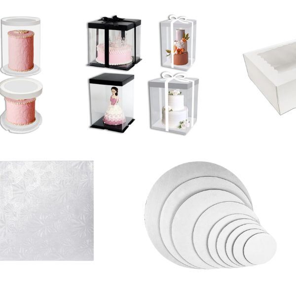 Cake boxes and bakery packaging supplies including cake boards, cake drums, and cupcake containers
