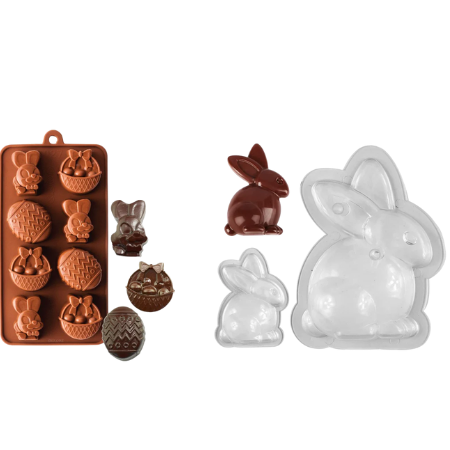 Easter baking supplies including egg molds, bunny cutters, chocolate molds, and cake decorating tools from NY Cake.