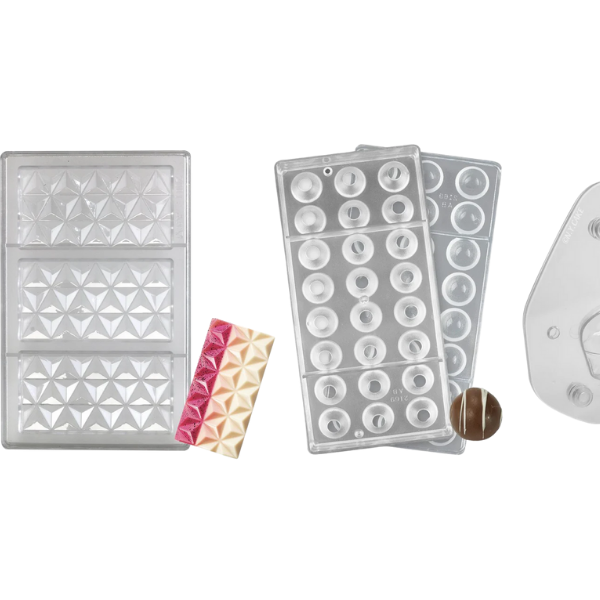 Polycarbonate chocolate mold with finished shiny bonbons