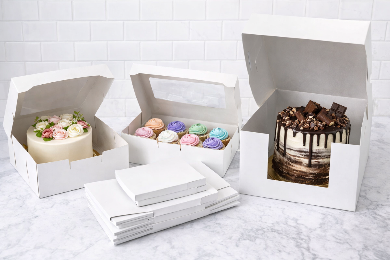 cake boxes and cupcake boxes for bakery packaging and cake transport