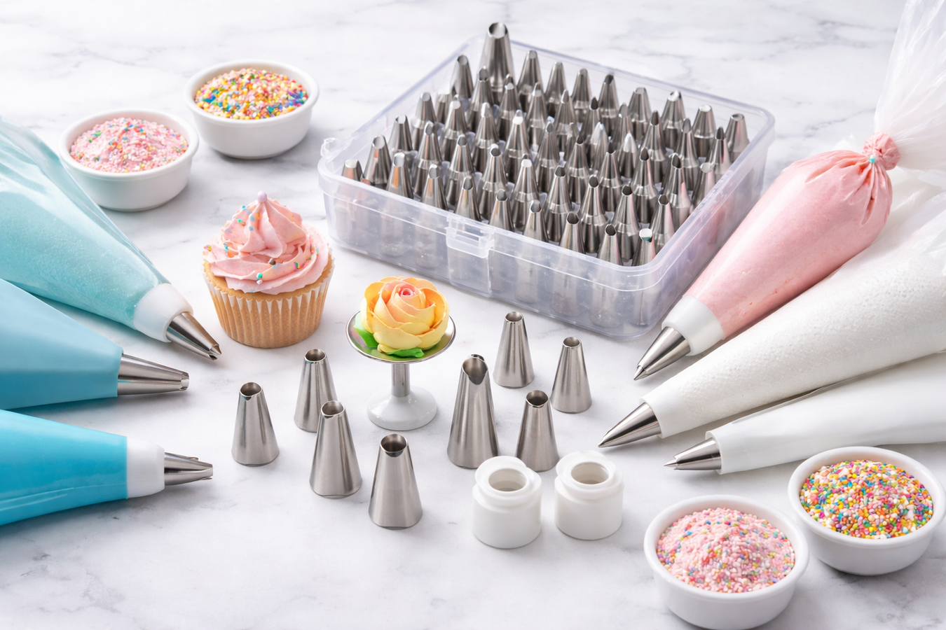 piping bags and stainless steel piping tips set for cake decorating cupcakes cookies and pastry frosting tools