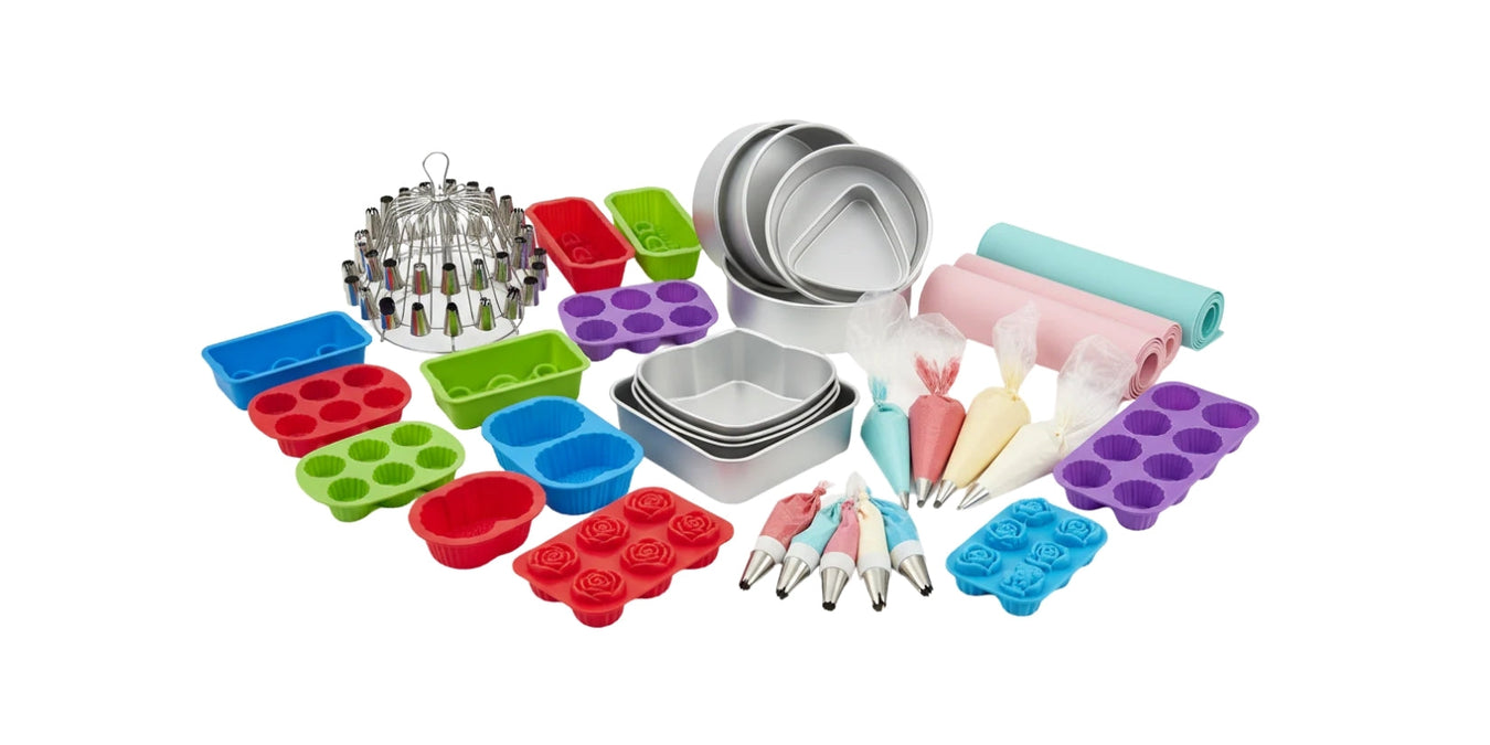 Bakeware and cake pans including round, square, sheet, and specialty baking pans