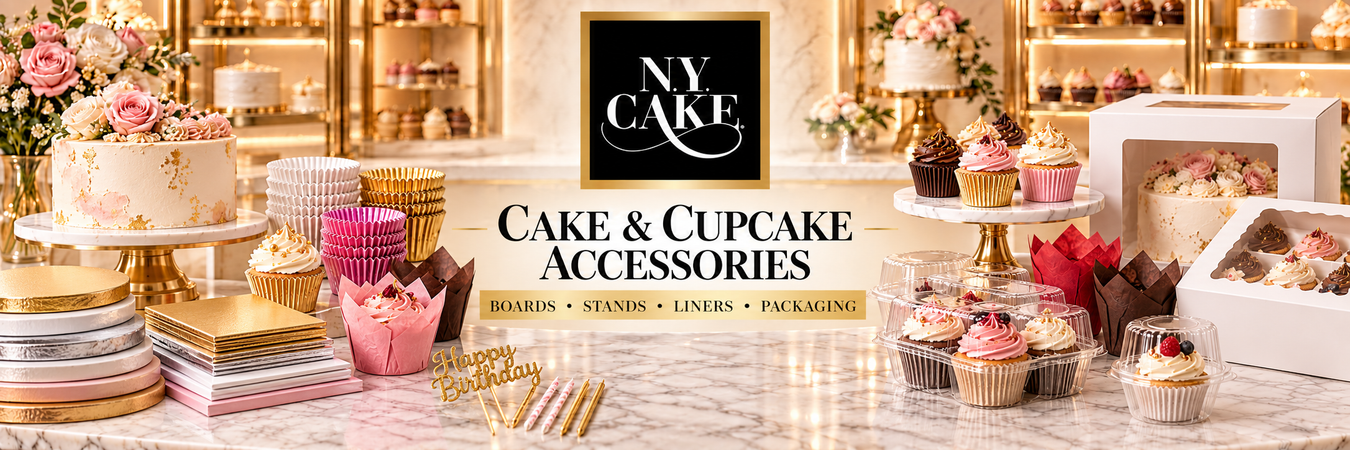 Cake and cupcNY Cake cake and cupcake accessories including cake boards, stands, liners, bakery boxes, dessert packaging, candles, and toppers.ake decorating accessories including cake boards, cupcake liners, and cake stands from NY Cake®