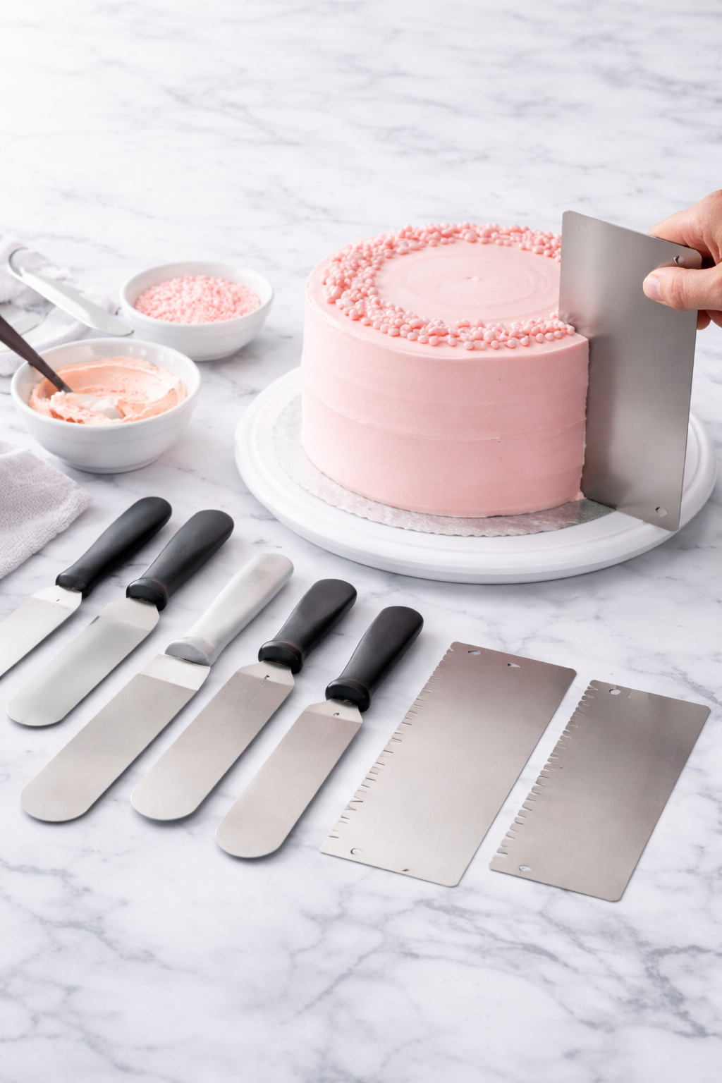 cake icing spatulas and scrapers smoothing buttercream cake for sharp edges and professional finish