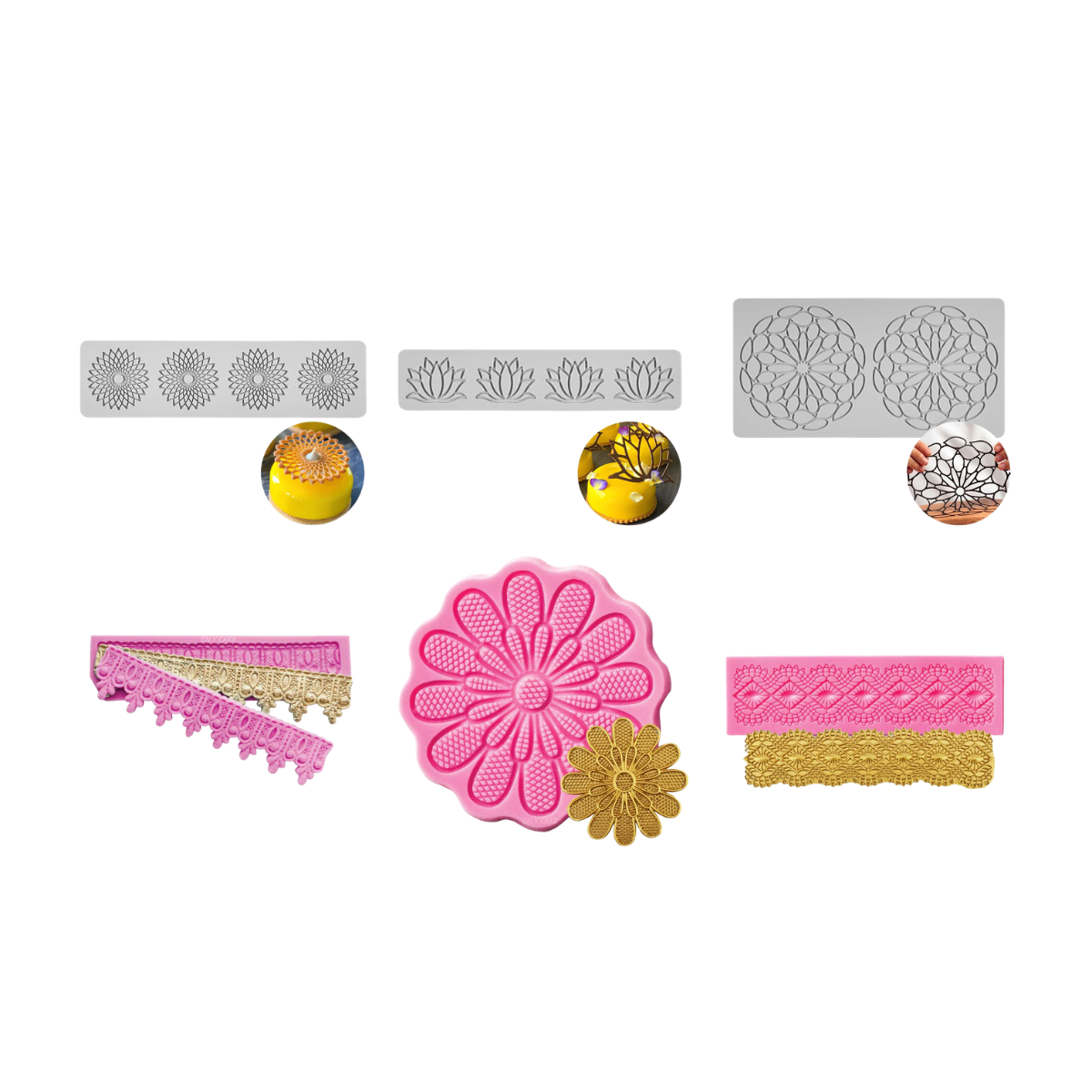 silicone lace mats and lace molds for edible lace cake decorating