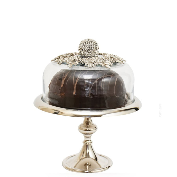 10.5 inch silver cake stand with jeweled crystal dome for dessert display