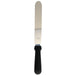 14 inch straight stainless steel icing spatula with black plastic handle for cake decorating and frosting cakes.