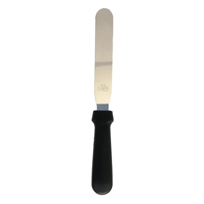 6 inch straight icing spatula with plastic handle and stainless steel blade by NY Cake for cake decorating and frosting.