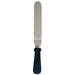 12 inch angled stainless steel icing spatula with black plastic handle for cake decorating and frosting cakes.