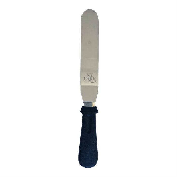 6 inch angled icing spatula with plastic handle and stainless steel blade by NY Cake for cake decorating and frosting.