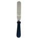 8 inch angled stainless steel icing spatula with black plastic handle for cake decorating and frosting applications.