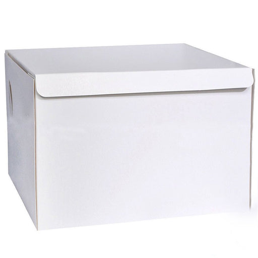 10x10x8 white single piece cake box for decorated cakes, bakery packaging, cupcakes, pastries, cookies, and cake transport.