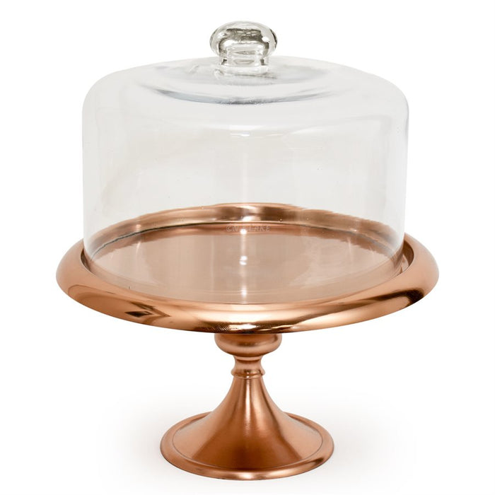 11.75 inch rose gold cake stand with glass dome for dessert display