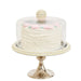11 inch silver cake stand with glass dome and pearl trim detail
