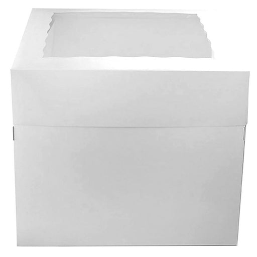 12x12x10 white cake box with clear viewing window for decorated cakes, bakery displays, cupcakes, pastries, and cake transport.