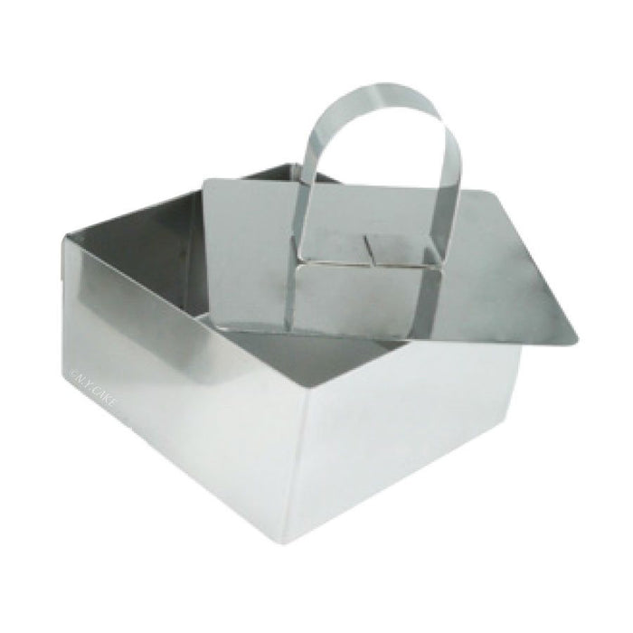 Square stainless steel mousse mold 4 inch with press insert for layered desserts and pastry presentation