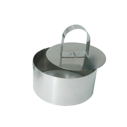 Round stainless steel mousse mold 3 1/8 inch with press insert for layered desserts and pastry presentation