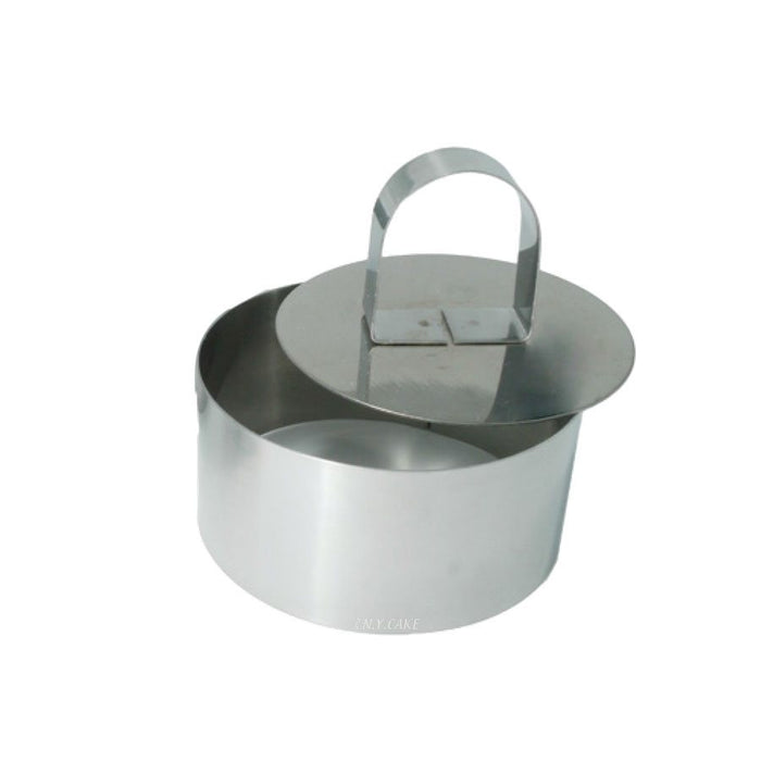 Round stainless steel mousse mold 3 1/8 inch with press insert for layered desserts and pastry presentation