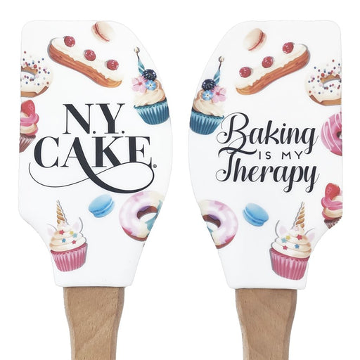 "Baking Is My Therapy" Silicone Spatula w/ Wooden Handle - NY Cake | Cake Decorating & Baking Supplies