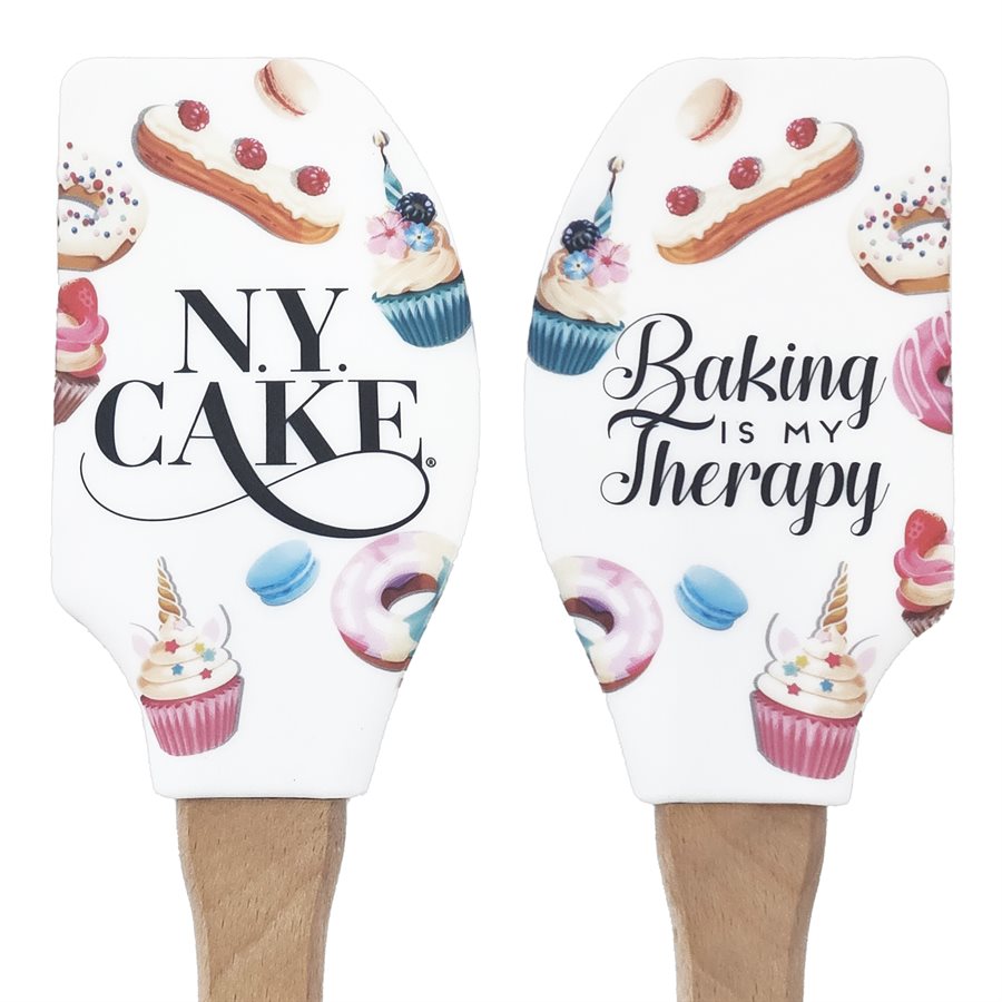 "Baking Is My Therapy" Silicone Spatula w/ Wooden Handle - NY Cake | Cake Decorating & Baking Supplies