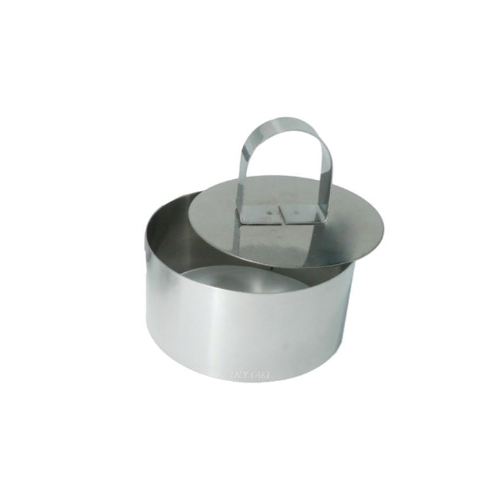 Round stainless steel mousse mold 2 3/8 inch with press insert for layered desserts and pastry presentation