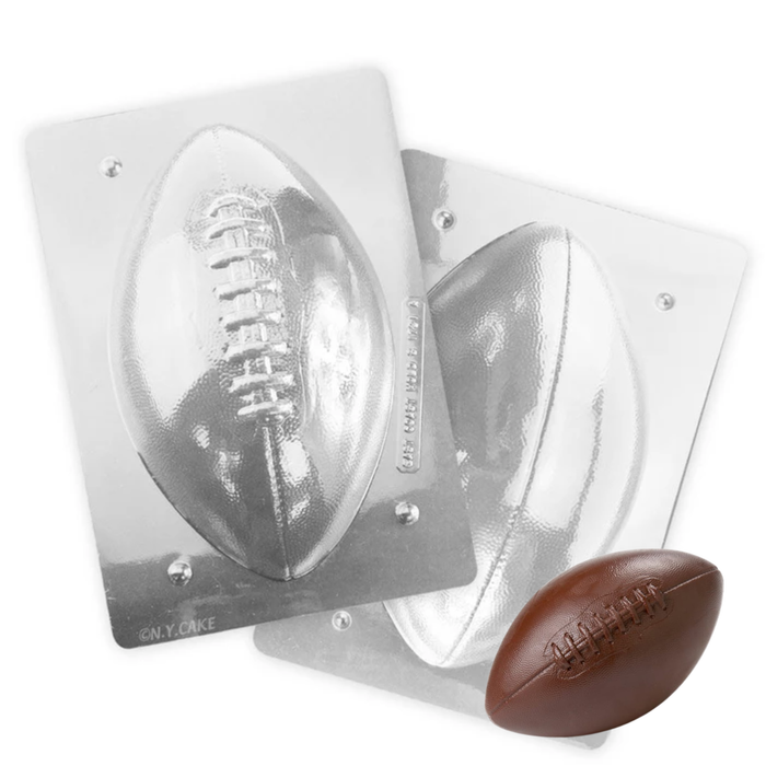 3D football chocolate candy mold 4 piece set for creating a large realistic football centerpiece from chocolate or candy coating
