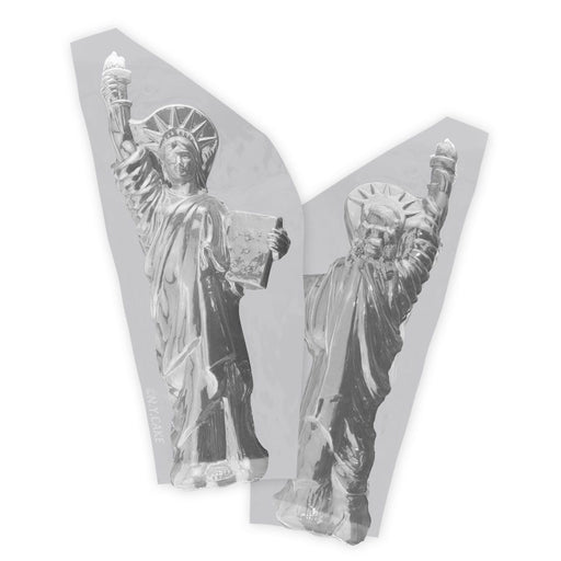 Large 2-piece 3D Statue of Liberty chocolate candy mold for creating detailed New York themed chocolate centerpieces and display pieces.