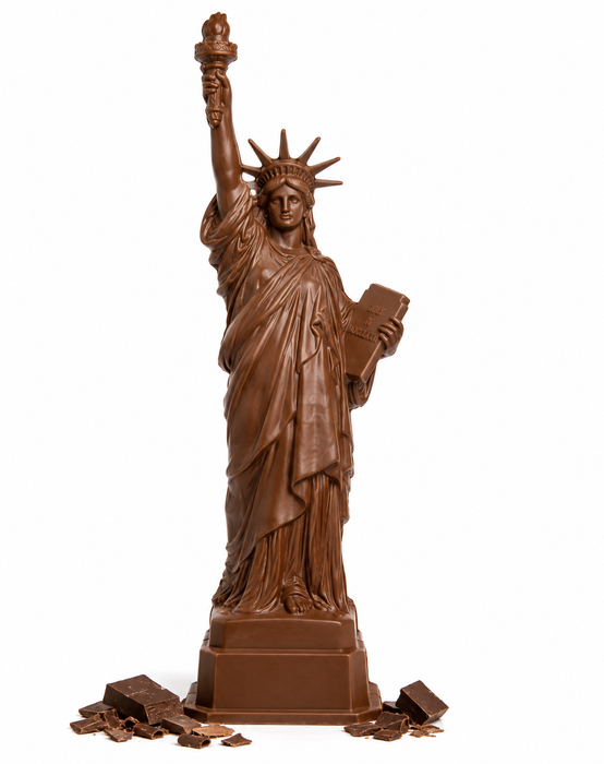 Out put Large 2-piece 3D Statue of Liberty chocolate candy mold for creating detailed New York themed chocolate centerpieces and display pieces.