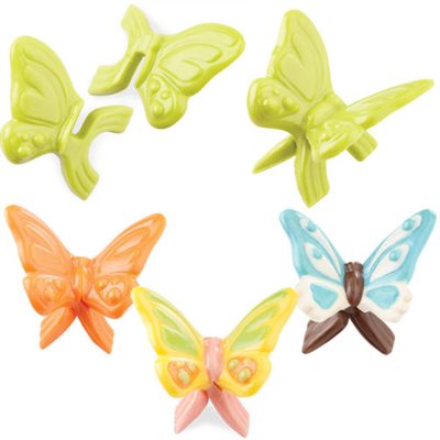 Wilton 3D butterfly chocolate candy mold finished butterflies in green, orange, yellow and blue with interlocking wings