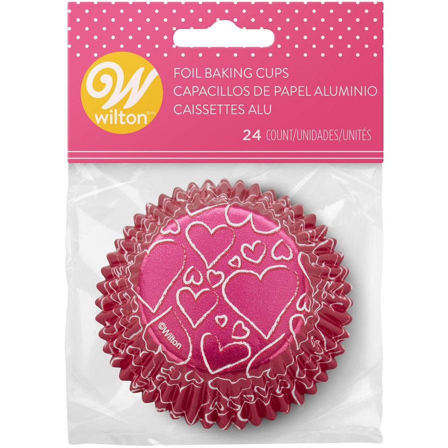 Pink Heart Foil Standard Baking Cups 24 Count Valentine's Liners ...