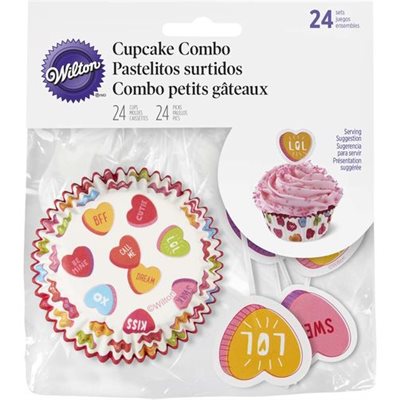 Valentine's Day Candy Hearts Combo Standard Cupcake Baking Cups Combo-24 Sets By Wilton - NY Cake | Cake Decorating & Baking Supplies