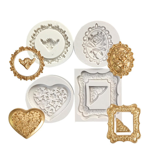 Picture frame silicone fondant mold with 4 decorative frame designs