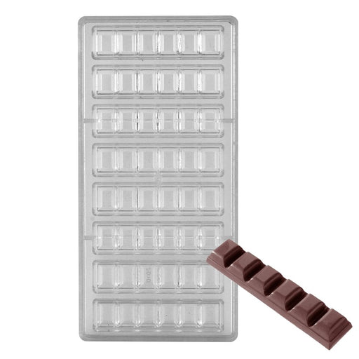6-square bar polycarbonate chocolate mold for making professional chocolate and candy bars.