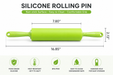 8 inch silicone rolling pin with plastic handles for fondant, cookie dough, pie crusts, pastry dough, and cake decorating