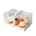 Clear window cupcake box with white ribbon and 6 cavity insert for standard cupcakes, bakery packaging, gifting, parties, weddings, and dessert displays
