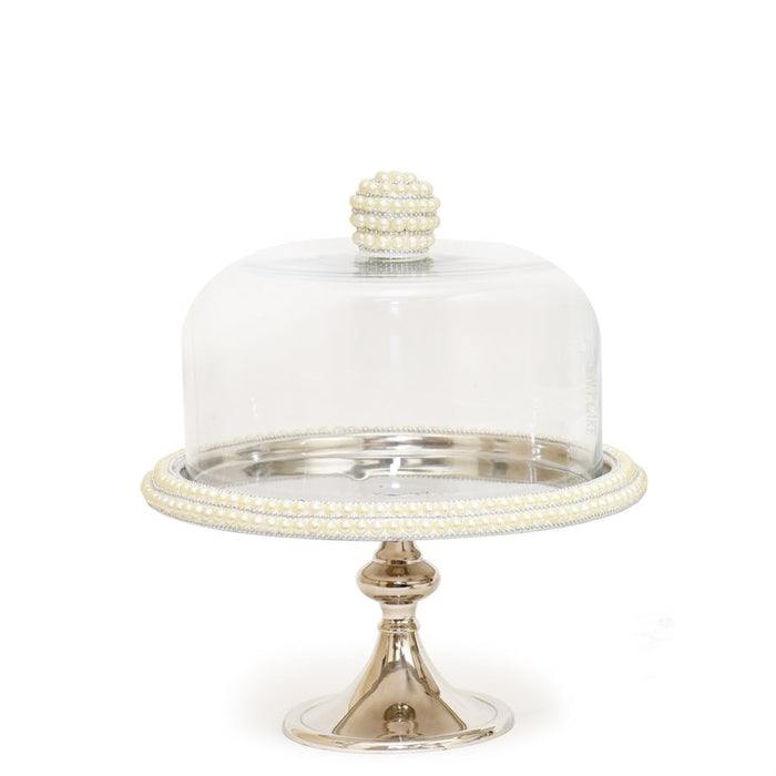 8.5 inch silver pearl cake stand with glass dome for dessert display