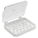 Ateco plastic decorating tube storage box designed to hold 26 small piping tips and couplers for organized cake decorating storage.