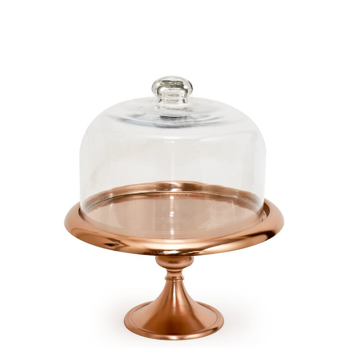 8 inch rose gold cake stand with glass dome for dessert display