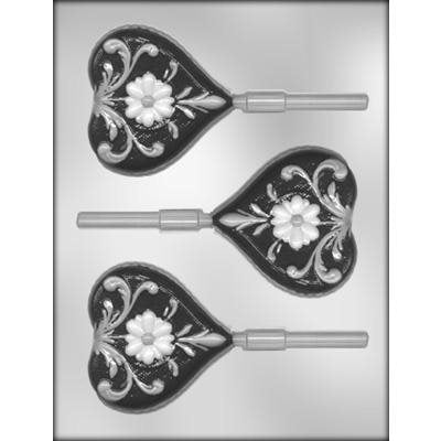 Fancy Heart Lollipop Chocolate Candy Mold 3 1/4 Inch - NY Cake | Cake Decorating & Baking Supplies