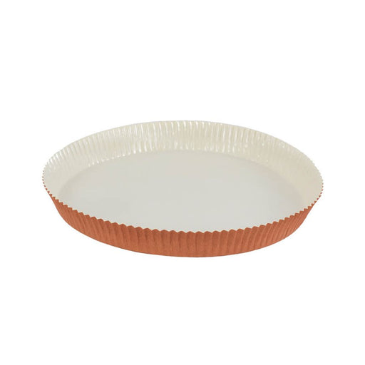 9 1/2 inch disposable tart paper baking mold with terra cotta exterior and white interior for baking pies, tarts and quiches
