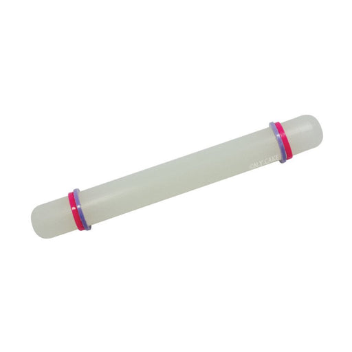 NY Cake 9 inch white polyethylene fondant rolling pin with removable thickness guide rings for cake decorating