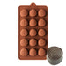 Brown silicone mold with 8 almond-shaped cavities for making chocolates, bon bons, truffles, gummies, and fondant decorations.