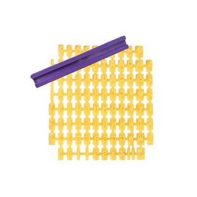 Small alphabet cookie press with 72 letters, numbers and symbols for embossing cookies, fondant and cake decorations.