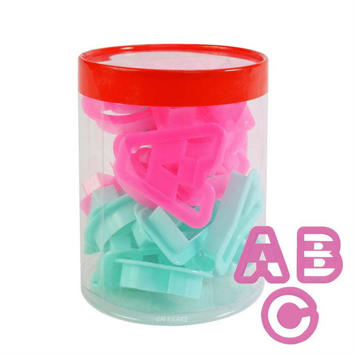 Alphabet pastry and cookie cutter set with 26 uppercase 2-inch plastic letter cutters for cookies, fondant and cake decorating.