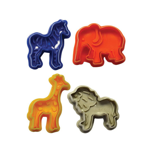 Animal fondant and pie cutter set of 4 with lion zebra giraffe and elephant designs