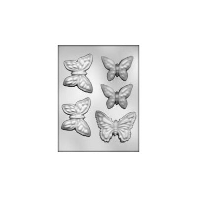 Assorted butterfly chocolate candy mold with five detailed butterfly cavity designs in various sizes