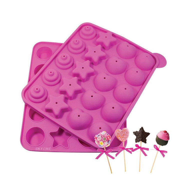 NY Cake assorted silicone cake pop mold with round, heart, star and cupcake cavities for baking cake pops and chocolate treats